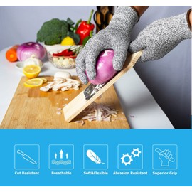 Cut Resistant Gloves for Kitchen-Meat Cutting,Mandolin slicing,Food Grade,High performance level 5 protection.Size, M, L, XL (Grey, Large)