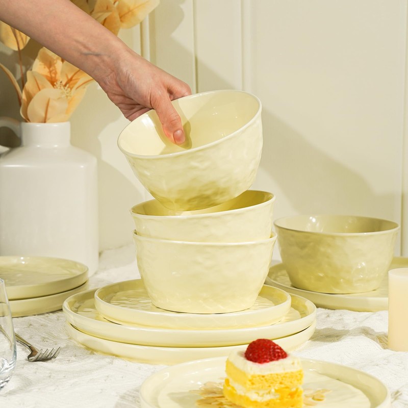 Metflavor Plates and Bowls Sets, 12 Pieces Ceramic Dinnerware Sets,