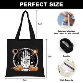 TiTkaiVi Black Canvas Tote Bag for Woman Man Aesthetic Canvas Tote Reusable Shoulder Bag Casual Vacation Shopping Work Gym
