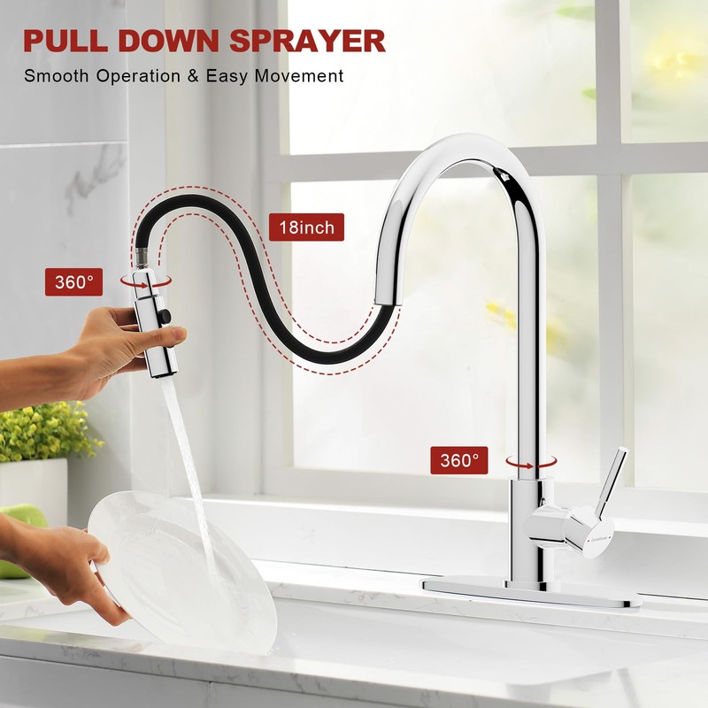 Lavatrum Kitchen Faucets with Pull Down Sprayer 17 Inch Single