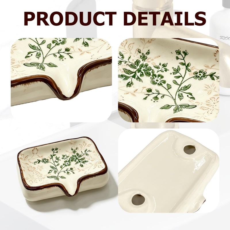 Ceramic Non-Slip Soap Holder with V-Drainage