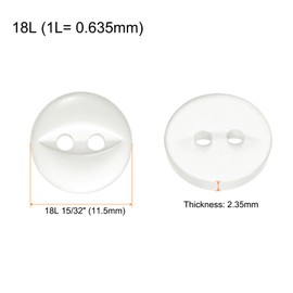 sourcing map 50pcs 18L White Round Sewing Buttons 11.5mm 15/32" Resin 2-Hole Fish Eye Craft Replacement Button for Craft Pants Dress Skirt Clothing Fastener Buttons