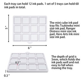 Sanfurney Ink Pad Cube Caddy Mini Size Stamp Pad Storage Tray Ink Pad Organizer Holder, 1 Tray Holds 12 Inkpad, Set of 5 Trays Holds 60