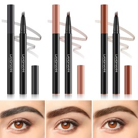LANGMANNI Eyebrow Pen - Wild Micro-4Tip Prong Lasting Water Eyebrow Pencil, For Effortless & Natural Looking Brows That Last All Day (#3 Ash Brown 2pcs)