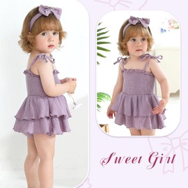 YOUNGER TREE Baby Girl Clothes Infant Summer Romper Dress Sleeveless Bodysuit Jumpsuit with Headband Toddler Outfits (Purple, 3-6 Months)