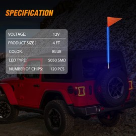 Nilight 1PCS 4FT LED Whip Light with Aluminum Base Blue Color Safety Warning Pole Lighted Antenna Whips for RZR Polaris Dune Buggy Off-Road Truck UTV ATV