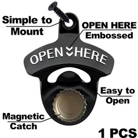HAIICEN Magnetic Bottle Opener Wall Mount Black with White, Embossed Post Mounted Beer Bottle Cap Opener with Magnets for Bar Home Man Cave (1 PCS)