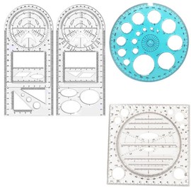 Multifunctional Drawing Ruler, Multifunctional Geometric Ruler, CuiCanfla 4 Pieces Geometric Ruler, Drawing Template Ruler for Schools, Offices