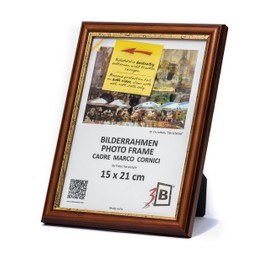 3-B Bari Rustic Picture Frame, Dark Brown/Gold, 15 x 21 cm (A5), Wooden Frame, Pine Photo Frame, Portrait Frame with Acrylic Glass
