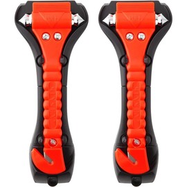 Aorvp Car Safety Hammer Set of 2 Emergency Escape Tool Auto Car Window Glass Hammer Breaker and Seat Belt Cutter Escape 2-in-1 for Family Rescue & Auto Emergency Escape Tools - Colour: Classic Red, Size: 2 Pack