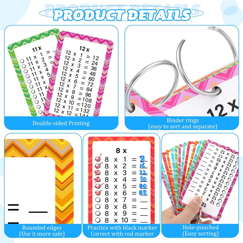 17 Pcs Multiplication Flashcards with Dry Erase Markers and Rings