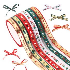 LIHAO 6 Rolls Christmas Ribbons for Gift Wrapping,3/8 Inch Christmas Grosgrain Ribbons,Christmas Ribbons for Crafts DIY Holiday Xmas Decorations, 30 Yards