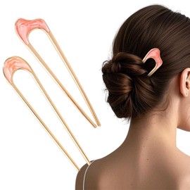 Metal French Hair Pin Gold Hair Pins for Women U Shaped Hair Pins for Buns 2 Pcs French Pins for Thick Hair Fine Hair Pink French Twist Hair Pin Hair Fork