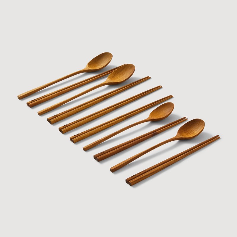 JAJU [JAJU] Teak Wood Children's Cutlery Set (2 Pairs)