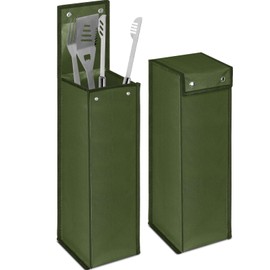 Grill Utensil Storage Bag BBQ Tool Storage Bags Barbecue Hardware Tool Grill Utensil Holder Pouch Oxford Cloth Grill Accessory Storage Bag Foldable Grill Bags for Camping Hiking (Army Green, 1 Pcs)