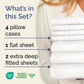 CGK Unlimited Extra Deep Split King Sheet Set - 7 Piece Breathable & Cooling Sheets - Hotel Luxury Bedding Set w/18-24 Inch Extra Deep Pockets - Easy Fit, Soft, Wrinkle Free & Comfy - Antique White, Split King Size