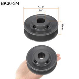 sourcing map BK30-3/4 V-Belt Sheave 3/4"Bore 3.15"OD Single Groove Web Sheave Bored-to-Size Sheave, Cast Iron, Belt Section for 3L or B Belt