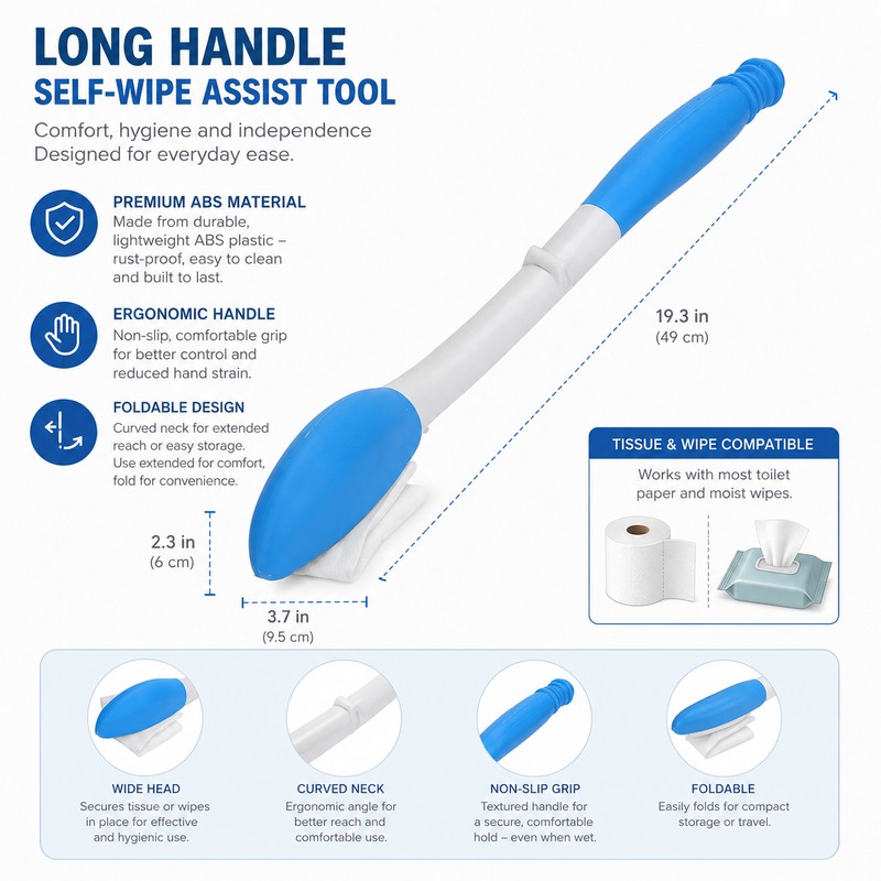 Long Handle Self Wipe Aid for Bathroom Hygiene – Foldable