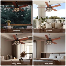 42 Inch Outdoor Ceiling Fan with Light and Remote, Plug-in