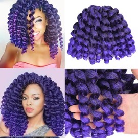 Wand Curl Crochet Hair Twist Hair Extensions Crochet Hair 80g/pcs Wand Curl Crochet Braids Hair 8Inch 5Pcs Jamaican Bounce Crochet Hair Wand Curl Colored Crochet Braids Hair (5pcs,TPurple)