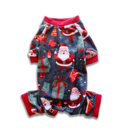 Christmas Dog Cat Pajama, Winter Holiday Santa Claus Cloth Jumpsuits for Small Boys and Girls Puppies Pets Doggie