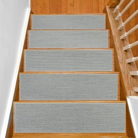 SMILOOL Stair Treads Non Slip for Wooden Steps Indoor 10" x 30" 15 Pack Extra Wide Stair Tread Carpet Stairs Runner, Step Pads with Reusable Adhesive for Dogs Kids Elders, Machine Washable, Light Grey