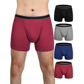TIICHOO Mens Incontinence Underwear Washable Cotton Reusable Leakproof Underwear 4 Pack(3X-Large, Black/Gray/Navy/Burgundy)