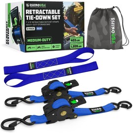 Rhino USA 1" x 10' Retractable Ratchet Straps (select 2 pack or 4 pack) - Heavy Duty Self Retracting Tie Down Straps for Truck, Cargo Trailer:_Blue_4-Pack