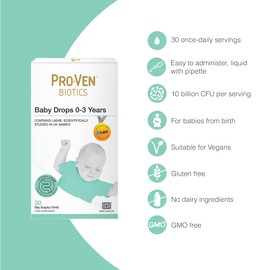 Proven Biotics Baby Drops 0–3 Years 15ml | Flavourless Liquid Daily Baby Supplement | 10 Billion Research-Backed Lab4B Live Bacteria | 30 Days