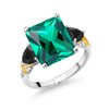 925 Silver and 10K Yellow Gold Green Nano Emerald Black