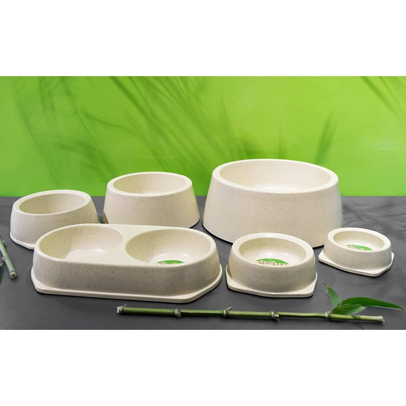 Bamboo Bowls Bamboo Eco-Friendly, Non-Slip Durable Cream Double Pet Bowl,
