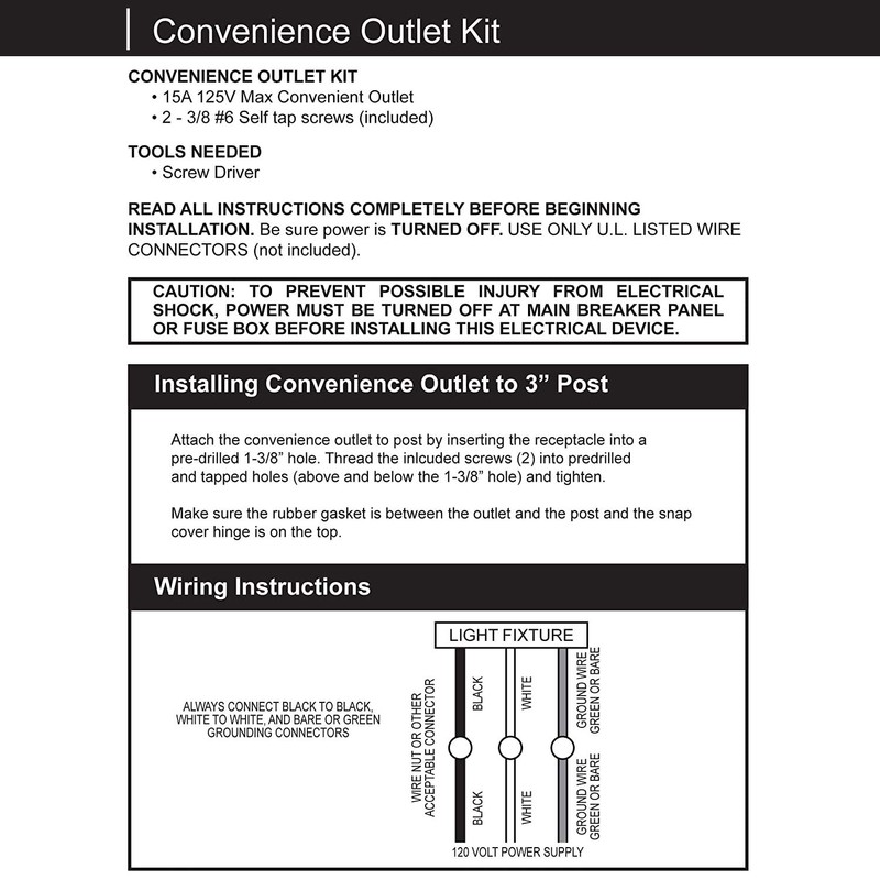 Grounded Convenience Outlet for Outdoor Lamp Post, Briidea 125V 15A
