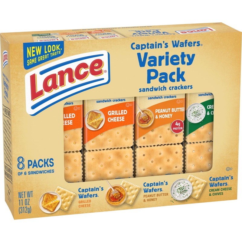 Lance Sandwich Crackers, Variety Pack Captain's Wafers, 8 Ct Box