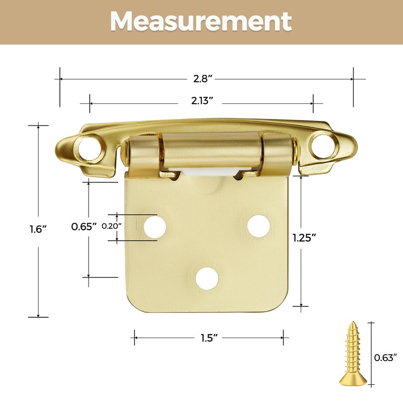 40 Pack 20 Pair Gold Cabinet Hinges - 1/2 inch