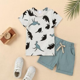 Conjunto de playera y pantalones cortos de dinosaurio, 6 meses a 5 años, Azul/claro, 3 Años/4 Años