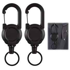 2 Pack Heavy Duty Lanyard Retractable Keychain Id Card Holder Retractable Badge Reel 70 cm Thick Steel Rope Belt Clip with 2 Pack Badge Holder Extendable Keyring for Work Id Card Holder Black