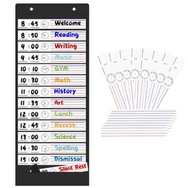 OFFSLIN Daily Schedule Pocket Chart, 13+1 Pockets Visual Classroom Schedule Pocket Chart, 18 Double-Side Dry Erase Cards Routine Calendar for Classroom, Office, Home Teacher Supplies (Black)