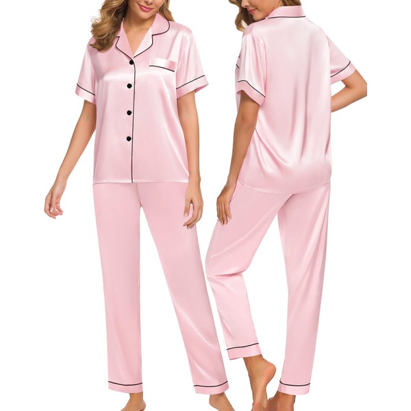 SWOMOG Pyjamas Set for Women Silk Satin Pjs 2 Piece