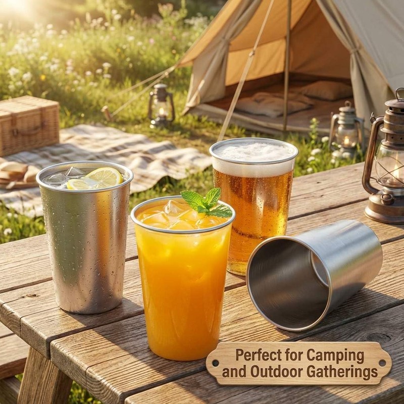 QWORK 304 Stainless Steel 13oz Pint Cups – 10 Pack