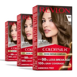 Revlon ColorSilk with Bond Repair Complex, Brown Permanent Hair Color, 100% Gray Coverage, Ammonia Free Hair Dye, Vegan Keratin, 50 Light Ash Brown (Pack of 3)