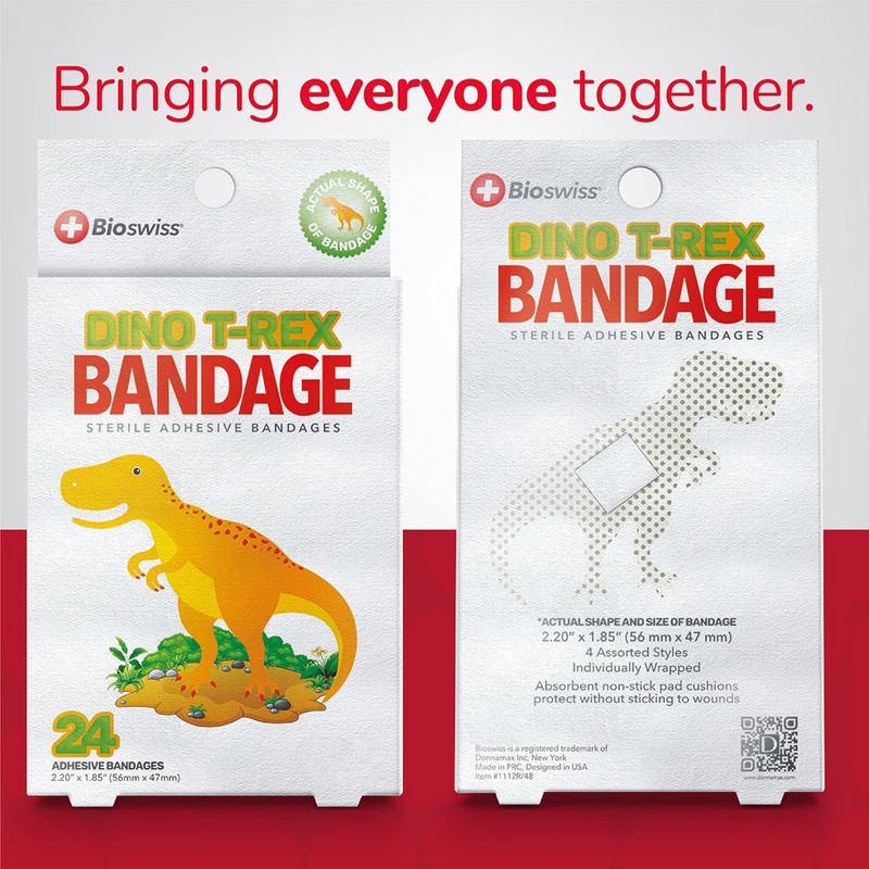 BioSwiss Bandages, Dinosaur Shaped Self Adhesive Bandage Set, Latex Free,