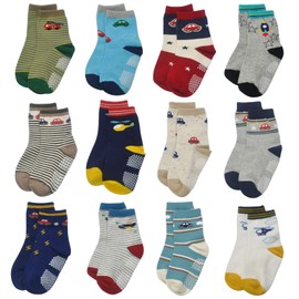 HYCLES Baby Girp Socks 12 Pairs for Boys Girls 0-7 Years Toddler Infant Kids Children Non Skid Anti-slip Socks 3-5 Years