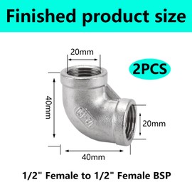 QZKJQDD 2 Pcs 304 Stainless Steel 90 Degree Elbow Fittings, 1/2" BSP Female Pipe to 1/2" BSP Female Pipe Fitting, for Pipe Connecting Conversion, Gas, Fuel, Water