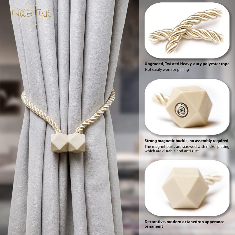 NazTur Magnetic Curtain Tiebacks- Upgrade 2022 with a Thicker Twist