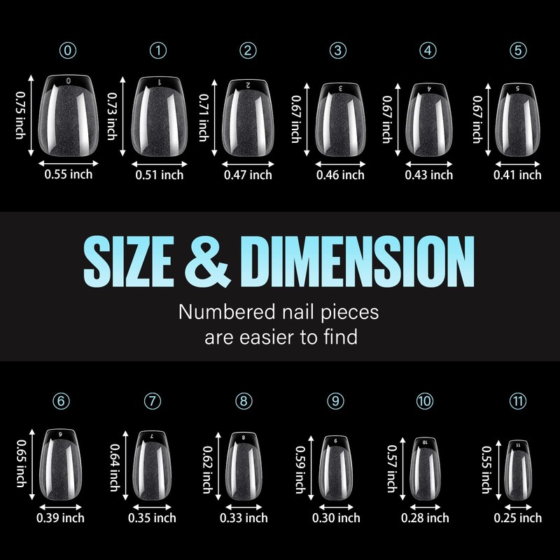 TOMICCA Coffin Shaped Short Nail Tips - 192PCS Half Matte