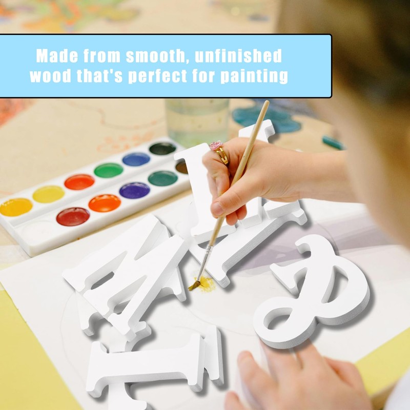 Bojueshaw White Wooden Letters,4 Inch Standing Alphabet,DIY Paintable Letters for