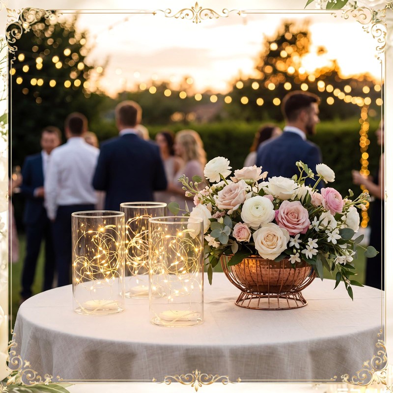 Dinifee 6 Pack Glass Cylindrical Vases with 20 LED Lights