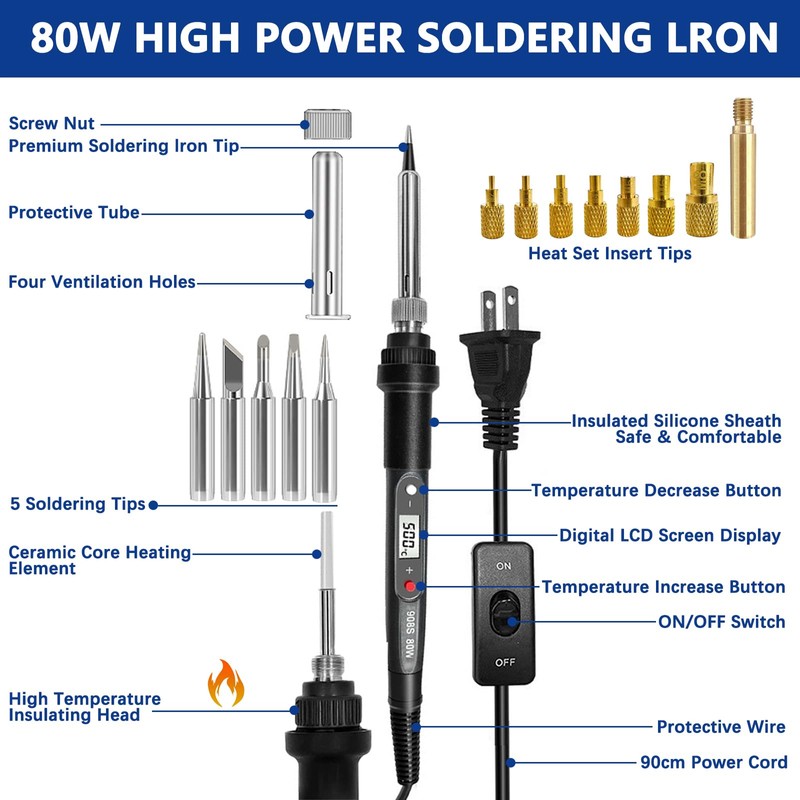 Soldering Iron Heat Set Insert Tool, 80W 110V LCD Digital