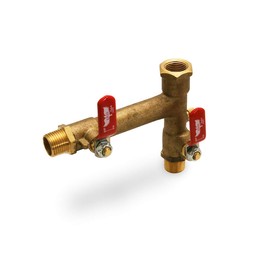 Midline Valve S3565 Double Shutoff Expansion Tank Isolator Valve, with Drain, Brass, 1/2 in. MIP x FIP