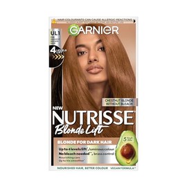 Garnier Garnier Permanent Hair Colour, Nutrisse Blonde Lift, Blonde For Dark Hair, With Anti-Brass Conditioner, For Non-Coloured Hair, Cruelty Free, Vegan Formula, Shade: UL1 Chestnut Blonde